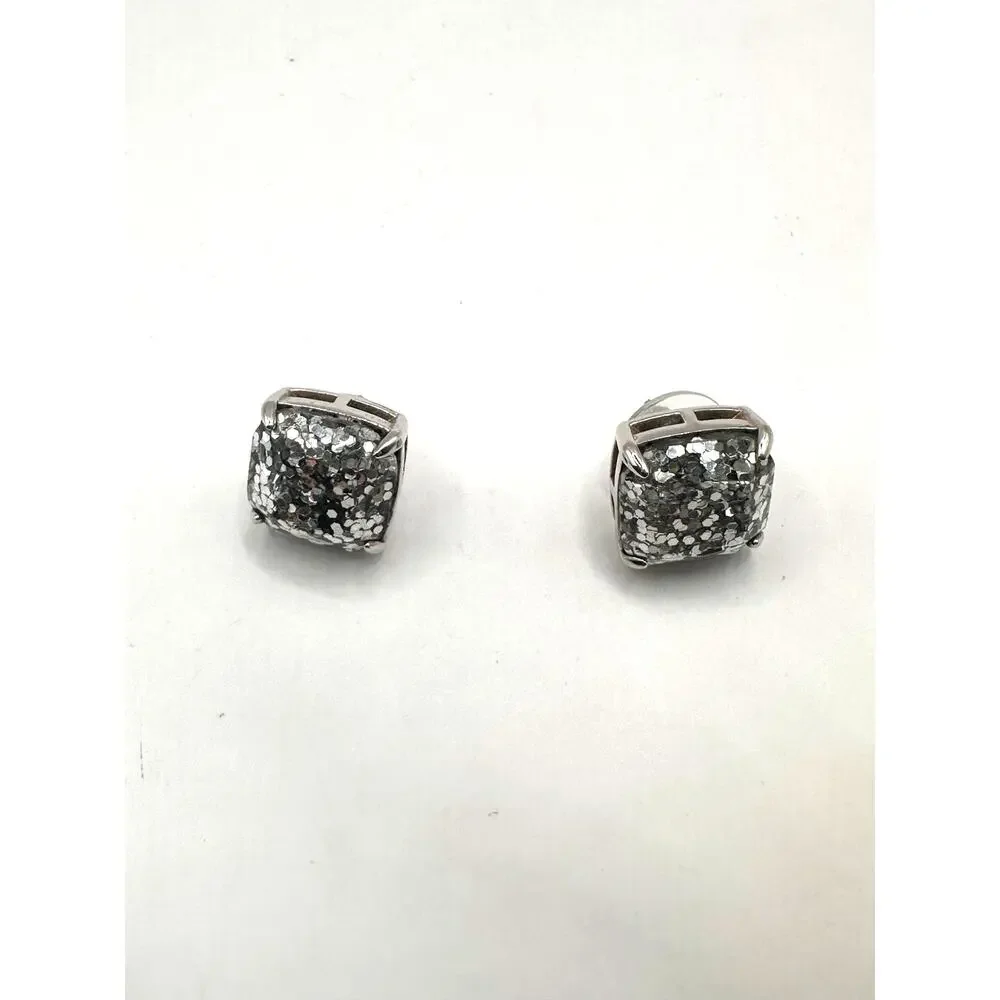 Kate Spade Silver Glitter Stud Earring Square Preppy Designer Summer Jewelry